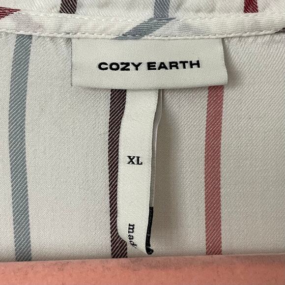 Cozy Earth Shirt Womens XL White Striped Pajama Top Long Sleeve Lounge Sleepwear - Picture 11 of 13
